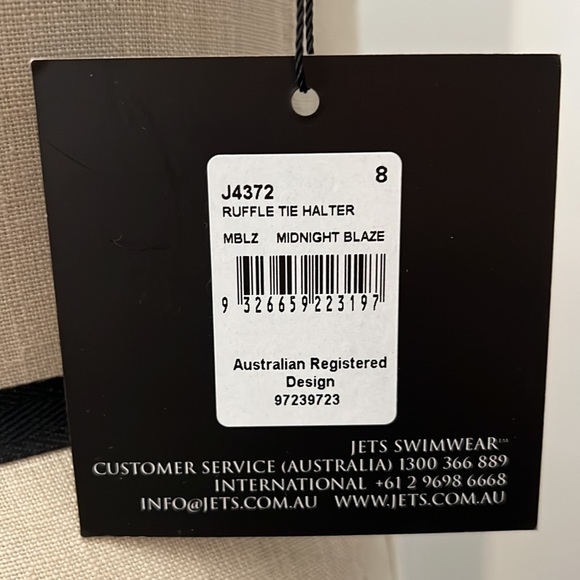 JETS by Jessika Allen Navy Floral Ruffle Tie Halter Bikini Top US Sz 4.- NWT! - Picture 7 of 10